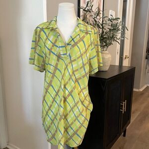 Vintage Retro Print Bright Colorful Lime Green Flowy Blouse
